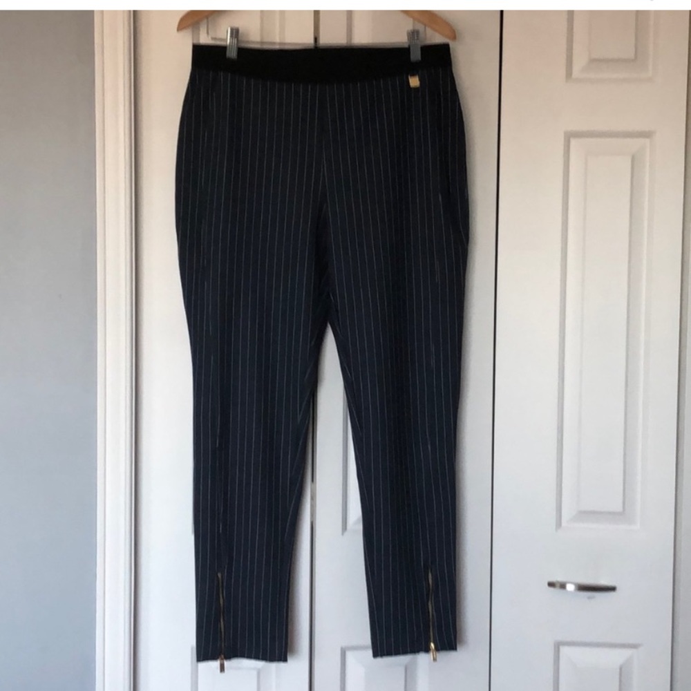 Pull-on Navy Pinstripe Business Pants